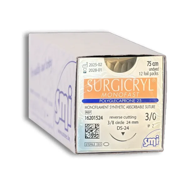نخ جراحی مونوکریل ۳/۰ کات سوزن ۲۴ میلی‌متری اس ام آی