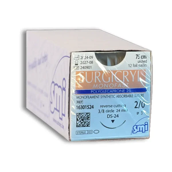 نخ جراحی مونوکریل ۲/۰ کات سوزن ۲۴ میلی‌متری اس ام آی